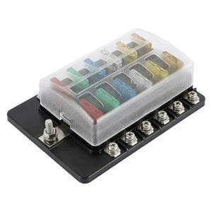 12 Ways Fuse Box with Negative Bus, Blade Fuses Holder Block with LED Indicator for Boat Van Car Truck Marine