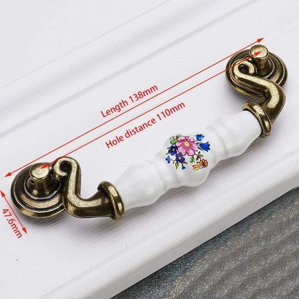 Antique Bronze Ceramic Cabinet Handles Zinc Alloy Drawer Knobs Wardrobe Door Handles Morning Glory European Furniture Handle
