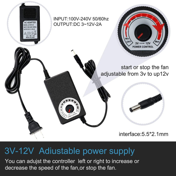 Planet Gates 120mm x 25mm 120V 220V AC Powered Cord with Speed Controller DC 3V to 12V, for Router Receiver DVR Xbox 12cm Cooling Fan