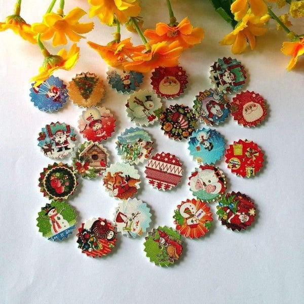 Planet Gates 120pcs/lot 24mm Mixed Color Christmas Wooden Buttons Children Cartoon Sewing Decorations Buttons Scrapbooking Crafts