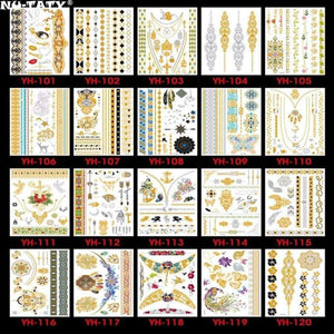 Planet Gates 120PCS/lot Gold style Temporary 3D Makeup Tattoos Henna Tatuagem Body Art Tatoo Flash Sticker Swimsuit Makeup Tool