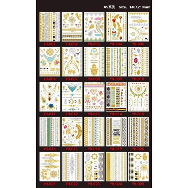 Planet Gates 120PCS/lot Gold style Temporary 3D Makeup Tattoos Henna Tatuagem Body Art Tatoo Flash Sticker Swimsuit Makeup Tool