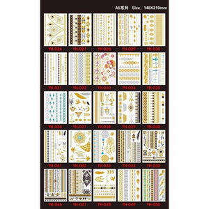 Planet Gates 120PCS/lot Gold style Temporary 3D Makeup Tattoos Henna Tatuagem Body Art Tatoo Flash Sticker Swimsuit Makeup Tool