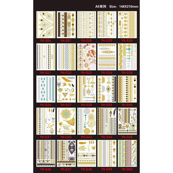 Planet Gates 120PCS/lot Gold style Temporary 3D Makeup Tattoos Henna Tatuagem Body Art Tatoo Flash Sticker Swimsuit Makeup Tool