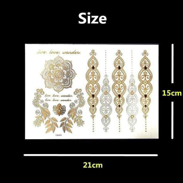 Planet Gates 120PCS/lot Gold style Temporary 3D Makeup Tattoos Henna Tatuagem Body Art Tatoo Flash Sticker Swimsuit Makeup Tool