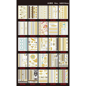 Planet Gates 120PCS/lot Gold style Temporary 3D Makeup Tattoos Henna Tatuagem Body Art Tatoo Flash Sticker Swimsuit Makeup Tool