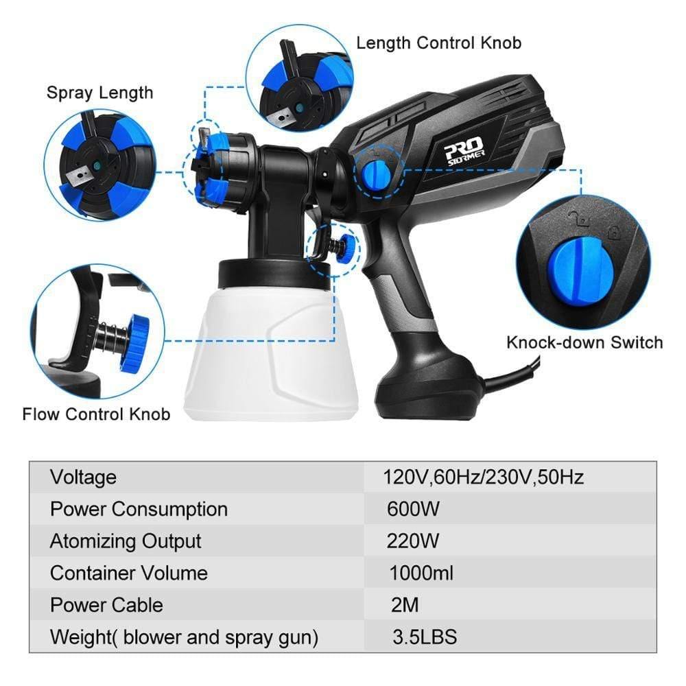 120V/230V Electric Spray Gun 600W HVLP Home Paint Sprayer Flow Control 4 Nozzle 1000ml Capacity Easy Spraying
