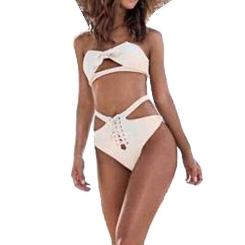 Planet Gates 1240 / L Split High Waist Bikini Swimsuit Female Two Piece Set Swimming Suit Crisscross Swimsuit Bandage For Women