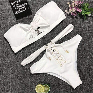 Planet Gates 1240 / L Split High Waist Bikini Swimsuit Female Two Piece Set Swimming Suit Crisscross Swimsuit Bandage For Women