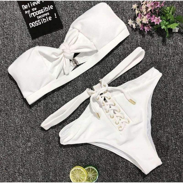 Planet Gates 1240 / L Split High Waist Bikini Swimsuit Female Two Piece Set Swimming Suit Crisscross Swimsuit Bandage For Women