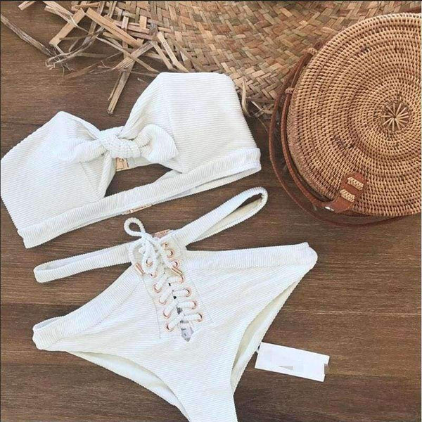 Planet Gates 1240 / L Split High Waist Bikini Swimsuit Female Two Piece Set Swimming Suit Crisscross Swimsuit Bandage For Women