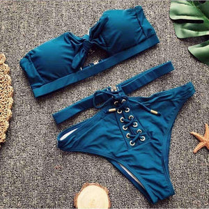 Planet Gates 1240 / L Split High Waist Bikini Swimsuit Female Two Piece Set Swimming Suit Crisscross Swimsuit Bandage For Women