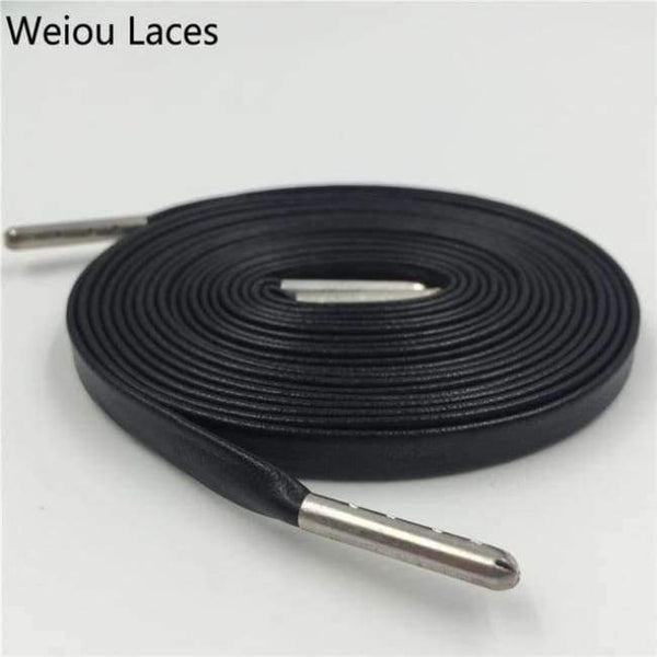 Planet Gates 1261Black Silver tip / 100cm Official Weiou Luxury Flat Genuine Customized Sneakers Leather Shoe Laces Premium Goatskin SMOOTH Shoelaces CLEAN Shoestring