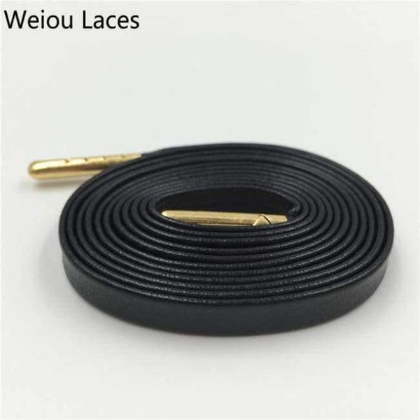 Planet Gates 1275 Black Gold tips / 100cm Official Weiou Luxury Flat Genuine Customized Sneakers Leather Shoe Laces Premium Goatskin SMOOTH Shoelaces CLEAN Shoestring