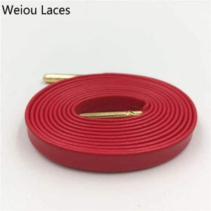 Planet Gates 1277	Red Gold tips / 100cm Official Weiou Luxury Flat Genuine Customized Sneakers Leather Shoe Laces Premium Goatskin SMOOTH Shoelaces CLEAN Shoestring