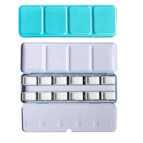 Planet Gates 12fullpan green box Empty Watercolor Paints Tins Box with 12 Pcs Full Pans and 24 Half Pans For Art Painting Palette Supplies