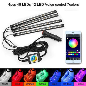 Planet Gates 12LED APP Control RGB LED DRL Strip Light Car Interior Decorative Lights Automobile Atmosphere Lamp Remote/Voice/App Control Foot Lamps