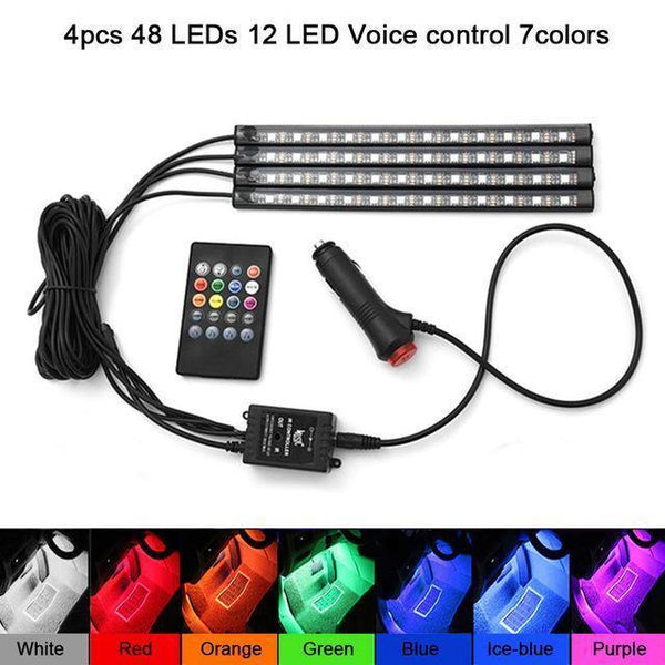 Planet Gates 12LED Voice Control RGB LED DRL Strip Light Car Interior Decorative Lights Automobile Atmosphere Lamp Remote/Voice/App Control Foot Lamps
