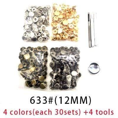 Planet Gates 12MM(120sets) 4tools 4 Colors(each 30sets) Snap Buttons+4 Tools Metal Press Studs Snap Fasteners For Sewing Leathercraft Clothes Bags Bracelet Belt