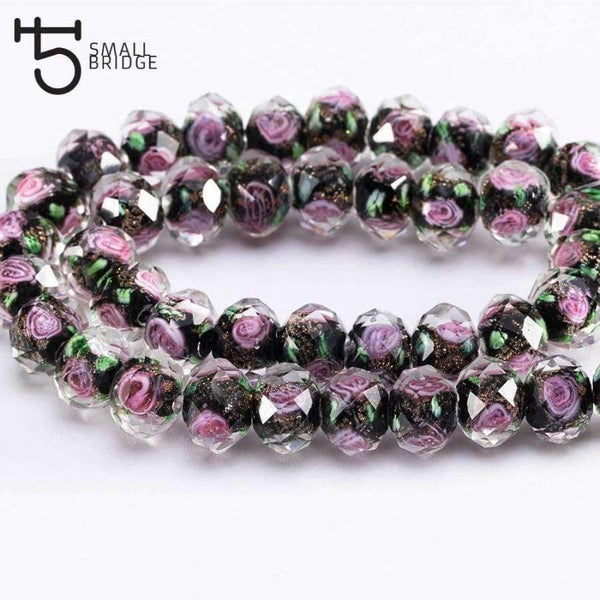 Planet Gates 12mm Murano Faceted Black Flower Lampwork Beads for Bracelet Making Women Diy Accessories Round Glass Large Beads Wholesale L003