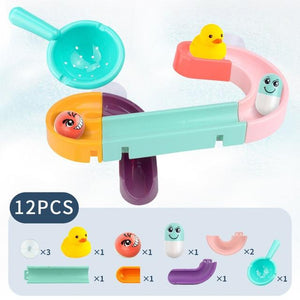 Planet Gates 12PCS Baby Bath Toys DIY Marble Race Run Assembling Track Bathroom Bathtub Kids Play Water Spray Toy Set Stacking Cups For Children