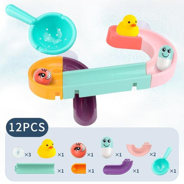 Planet Gates 12PCS Baby Bath Toys DIY Marble Race Run Assembling Track Bathroom Bathtub Kids Play Water Spray Toy Set Stacking Cups For Children