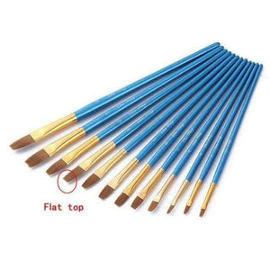 Planet Gates 12Pcs blue flat top 12/24Pcs Nylon Hair Wooden Handle Watercolor Paint Brush Pen Set for Learning Oil Acrylic Painting Art Paint Brushes Supplies