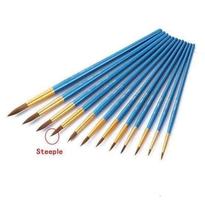 Planet Gates 12Pcs blue steeple 12/24Pcs Nylon Hair Wooden Handle Watercolor Paint Brush Pen Set for Learning Oil Acrylic Painting Art Paint Brushes Supplies