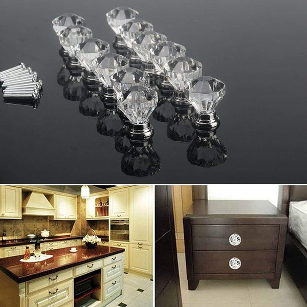 12pcs Clear Acrylic 30mm Diamond Shape Knob Cupboard Drawer Pull Handle Knobs Brand New Knobs And Kandles For Furniture Drawers