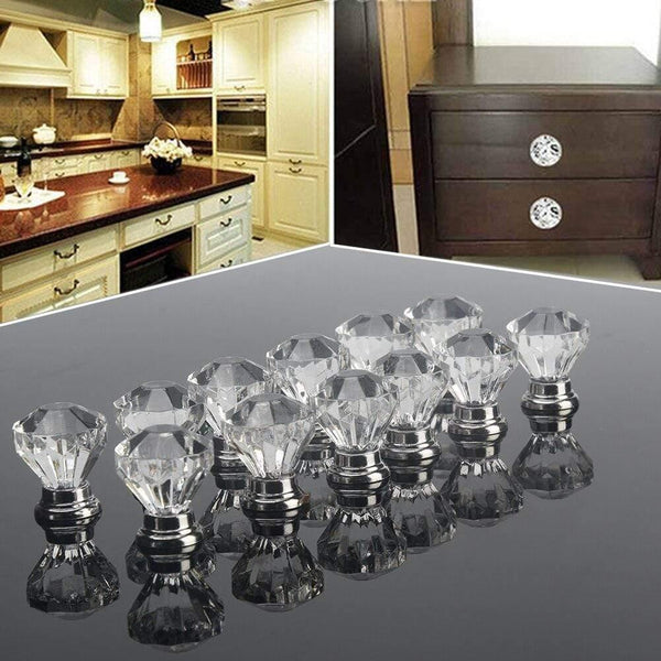 12pcs Clear Acrylic 30mm Diamond Shape Knob Cupboard Drawer Pull Handle Knobs Brand New Knobs And Kandles For Furniture Drawers