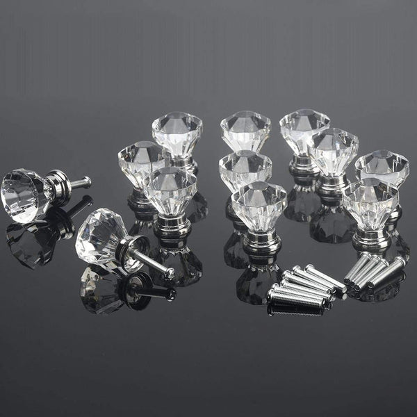 12pcs Clear Acrylic 30mm Diamond Shape Knob Cupboard Drawer Pull Handle Knobs Brand New Knobs And Kandles For Furniture Drawers