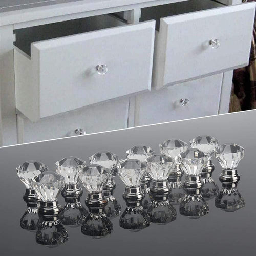 12pcs Clear Acrylic 30mm Diamond Shape Knob Cupboard Drawer Pull Handle Knobs Brand New Knobs And Kandles For Furniture Drawers