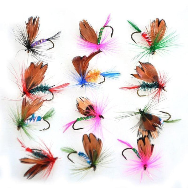 Planet Gates 12pcs Dry Flies Fly Fishing flies Kit Bass Salmon Trouts Flies Floating Fishing Lures Fishing Bait