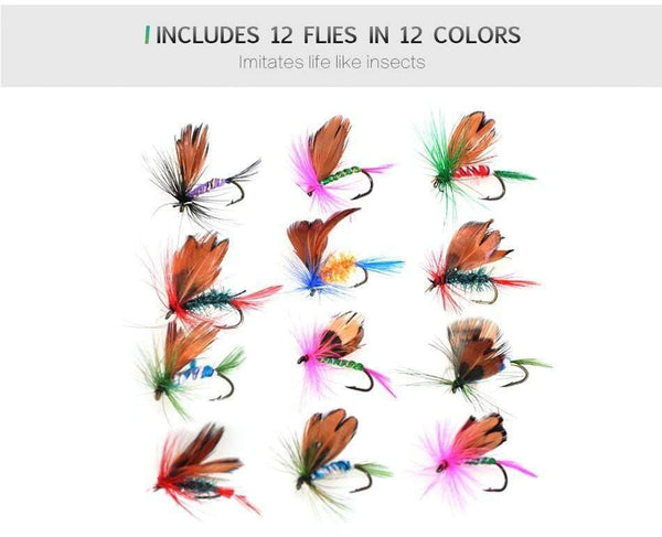 Planet Gates 12pcs Dry Flies Fly Fishing flies Kit Bass Salmon Trouts Flies Floating Fishing Lures Fishing Bait
