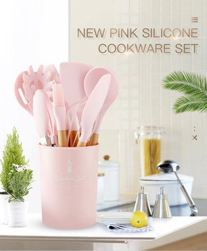 12Pcs Food Grade Silicone Kitchen Utensils Set Cooking Baking Tools With Storage Box Spatula Soup Spoon Kitchen Tools