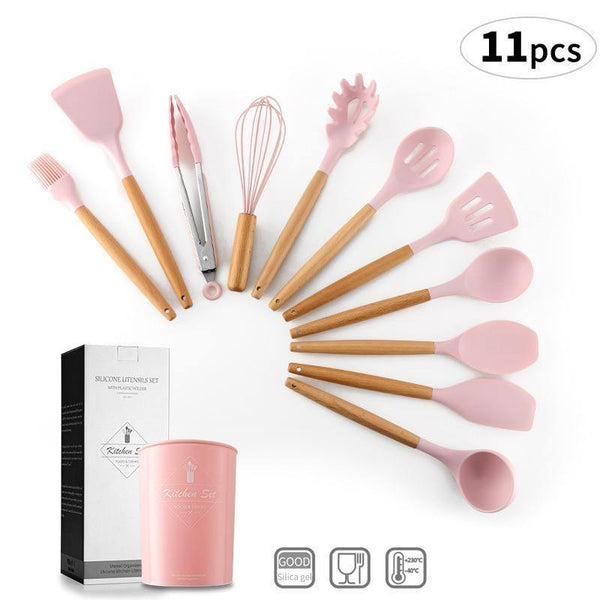 12Pcs Food Grade Silicone Kitchen Utensils Set Cooking Baking Tools With Storage Box Spatula Soup Spoon Kitchen Tools