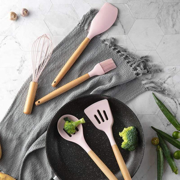 12Pcs Food Grade Silicone Kitchen Utensils Set Cooking Baking Tools With Storage Box Spatula Soup Spoon Kitchen Tools
