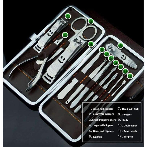Planet Gates 12pcs Manicure Set and kit Pedicure Scissor Tweezer Knife Ear pick Utility Nail Clipper Kit, Stainless steel Nail Care Tool Sets