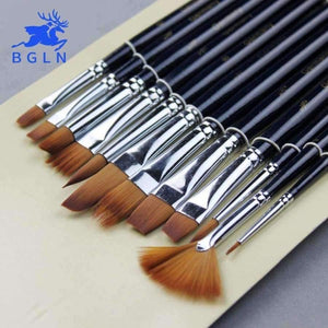 Planet Gates 12Pcs Paint Brushes Set Nylon Hair Painting Brush Variety Style Short Rod Oil Acrylic Brush Watercolor Pen Art Supplies
