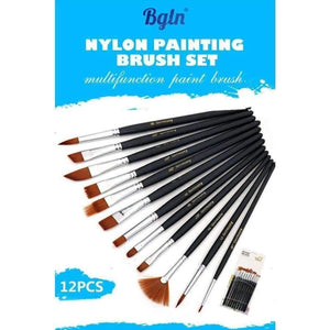 Planet Gates 12Pcs Paint Brushes Set Nylon Hair Painting Brush Variety Style Short Rod Oil Acrylic Brush Watercolor Pen Art Supplies