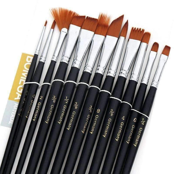 Planet Gates 12Pcs Paint Brushes Set Nylon Hair Painting Brush Variety Style Short Rod Oil Acrylic Brush Watercolor Pen Art Supplies