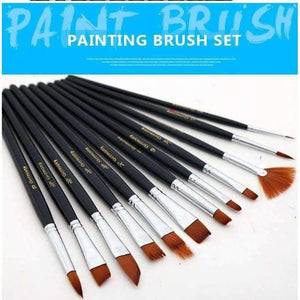 Planet Gates 12Pcs Paint Brushes Set Nylon Hair Painting Brush Variety Style Short Rod Oil Acrylic Brush Watercolor Pen Art Supplies
