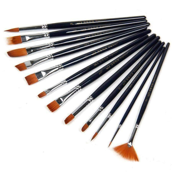 Planet Gates 12Pcs Paint Brushes Set Nylon Hair Painting Brush Variety Style Short Rod Oil Acrylic Brush Watercolor Pen Art Supplies