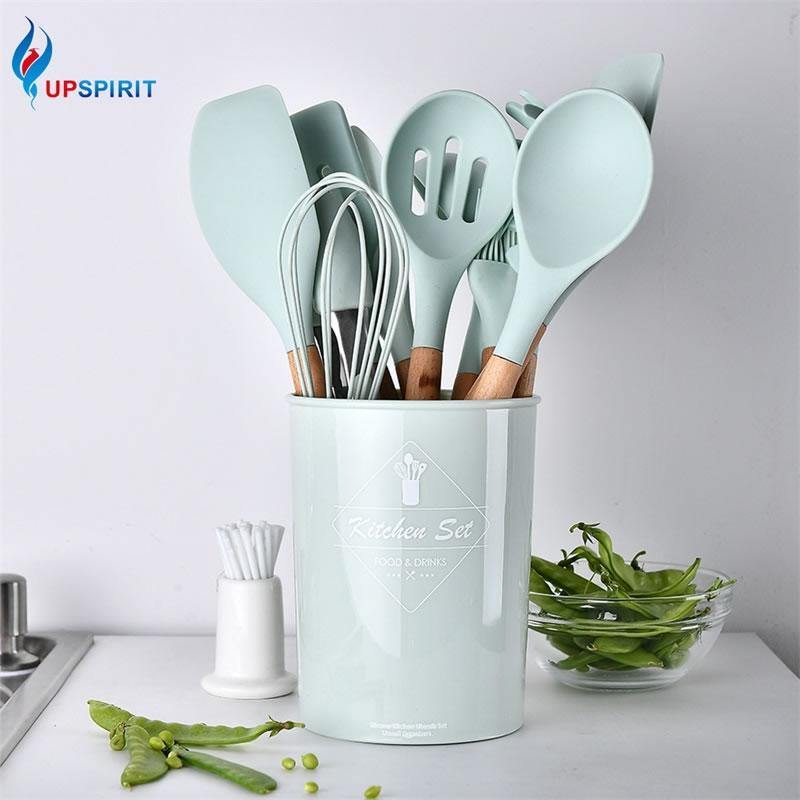 12pcs/set Cooking Utensil Set Silicone Spaghetti Tong /Food Clip/ Oil Brush /Spatula/ Egg Beater/Container Kitchen Tool