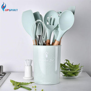 12pcs/set Cooking Utensil Set Silicone Spaghetti Tong /Food Clip/ Oil Brush /Spatula/ Egg Beater/Container Kitchen Tool