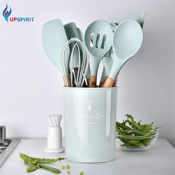 12pcs/set Cooking Utensil Set Silicone Spaghetti Tong /Food Clip/ Oil Brush /Spatula/ Egg Beater/Container Kitchen Tool