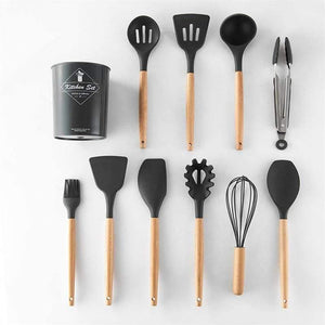 12pcs/set Cooking Utensil Set Silicone Spaghetti Tong /Food Clip/ Oil Brush /Spatula/ Egg Beater/Container Kitchen Tool