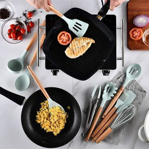 12pcs/set Cooking Utensil Set Silicone Spaghetti Tong /Food Clip/ Oil Brush /Spatula/ Egg Beater/Container Kitchen Tool