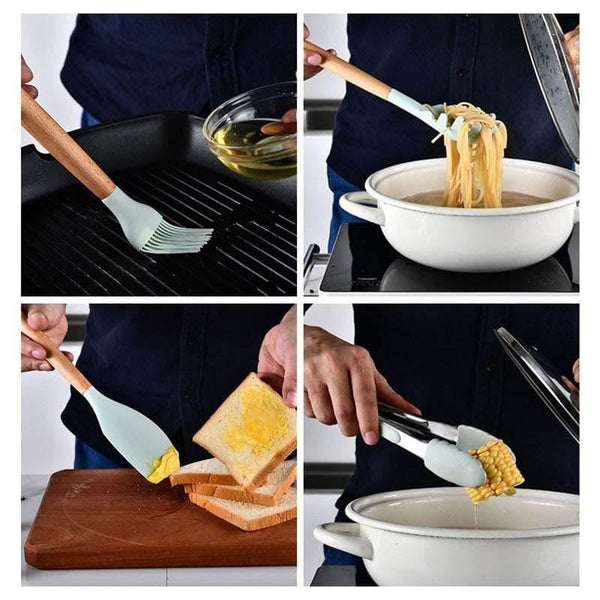12pcs/set Cooking Utensil Set Silicone Spaghetti Tong /Food Clip/ Oil Brush /Spatula/ Egg Beater/Container Kitchen Tool