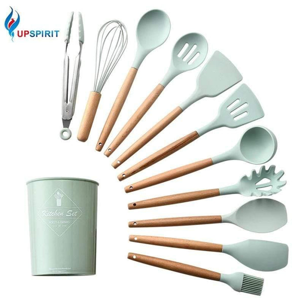 12pcs/set Cooking Utensil Set Silicone Spaghetti Tong /Food Clip/ Oil Brush /Spatula/ Egg Beater/Container Kitchen Tool